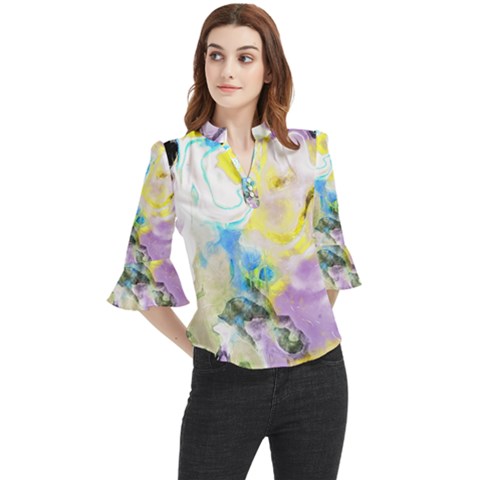 Watercolour Watercolor Paint Ink Loose Horn Sleeve Chiffon Blouse by Ket1n9