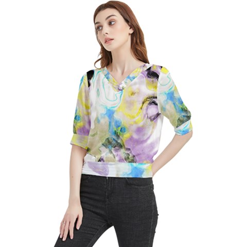 Watercolour Watercolor Paint Ink Quarter Sleeve Blouse by Ket1n9