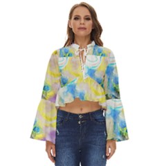 Watercolour Watercolor Paint Ink Boho Long Bell Sleeve Top