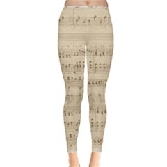 Vintage Beige Music Notes Everyday Leggings  by Loisa77