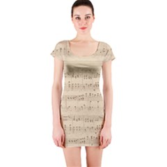 Vintage Beige Music Notes Short Sleeve Bodycon Dress by Loisa77