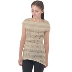 Vintage Beige Music Notes Cap Sleeve High Low Top by Loisa77