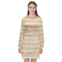 Vintage Beige Music Notes Long Sleeve Chiffon Shift Dress  by Loisa77