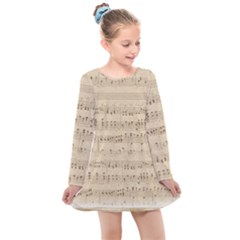 Vintage Beige Music Notes Kids  Long Sleeve Dress by Loisa77