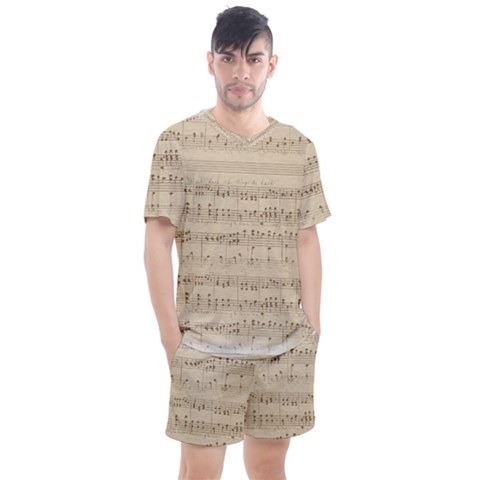 Vintage Beige Music Notes Men s Mesh T-shirt And Shorts Set by Loisa77