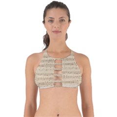 Vintage Beige Music Notes Perfectly Cut Out Bikini Top by Loisa77