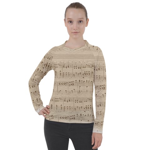 Vintage Beige Music Notes Women s Pique Long Sleeve T-shirt by Loisa77