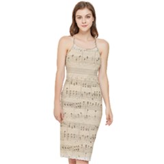 Vintage Beige Music Notes Bodycon Cross Back Summer Dress by Loisa77