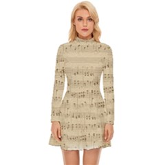 Vintage Beige Music Notes Long Sleeve Velour Longline Dress by Loisa77