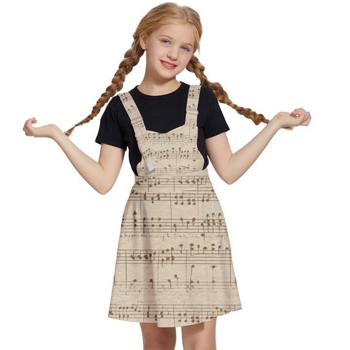 Vintage Beige Music Notes Kids  Apron Dress