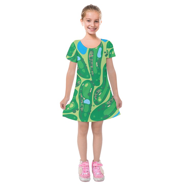 Golf Course Par Green Kids  Short Sleeve Velvet Dress