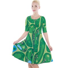 Golf Course Par Green Quarter Sleeve A-line Dress With Pockets