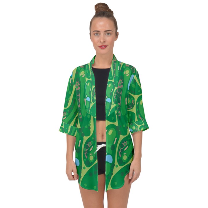 Golf Course Par Green Open Front Chiffon Kimono