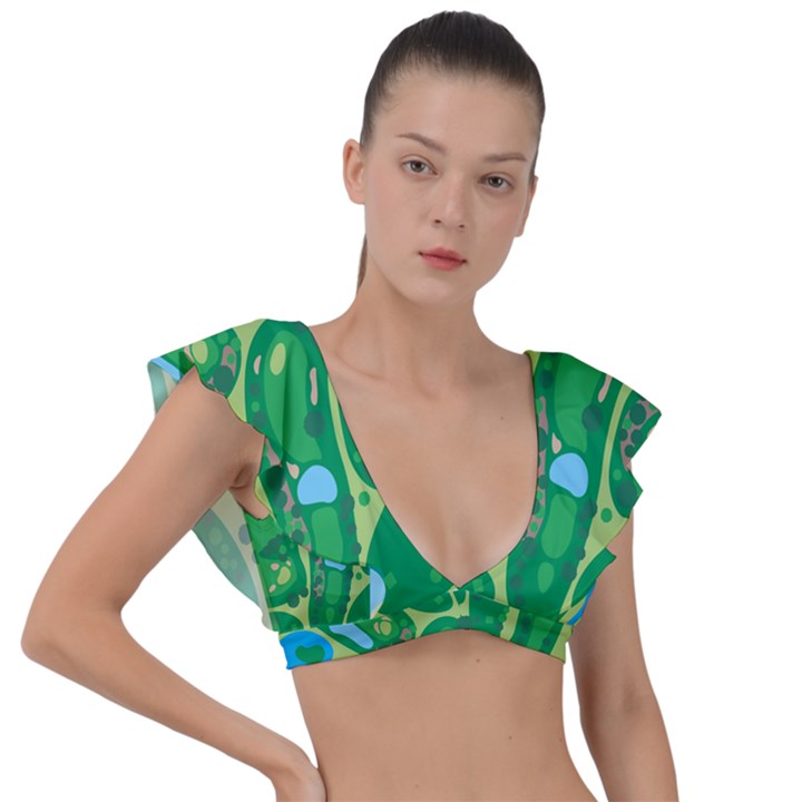 Golf Course Par Green Plunge Frill Sleeve Bikini Top