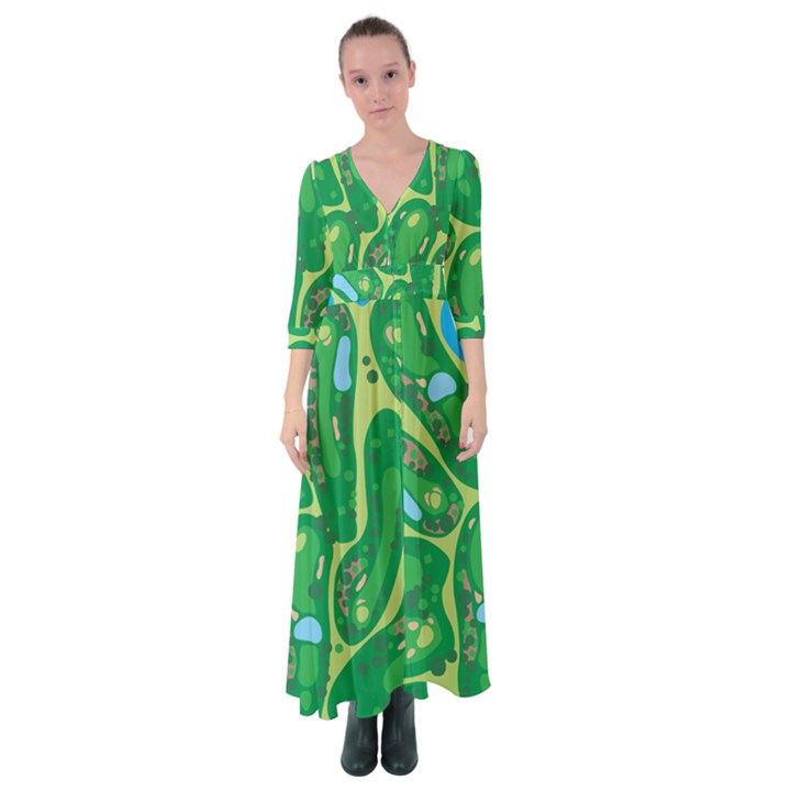 Golf Course Par Green Button Up Maxi Dress