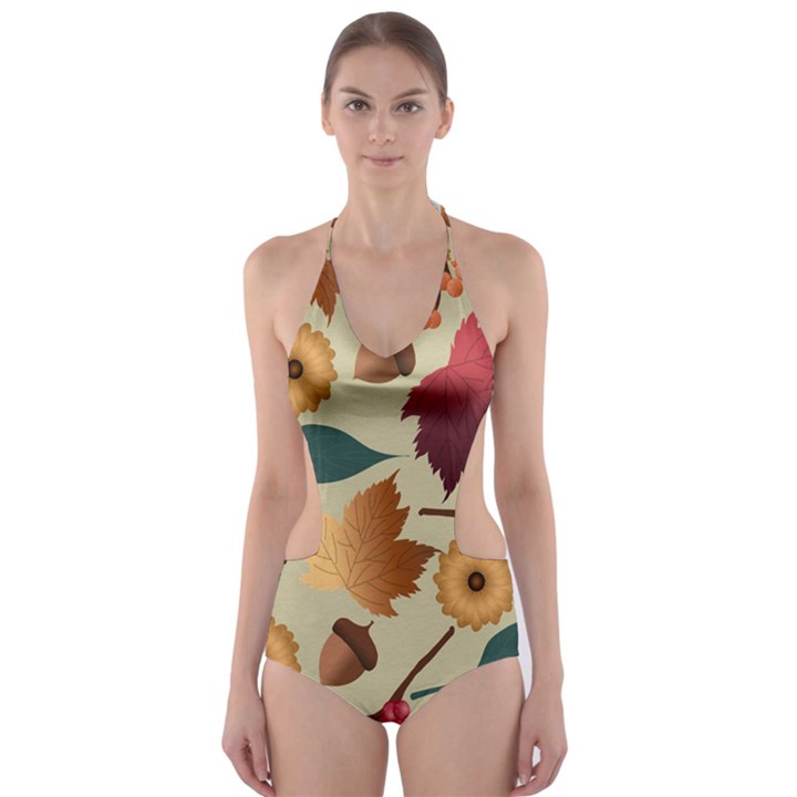 Autumn Leaves Autumn Colour Season Cut-Out One Piece Swimsuit