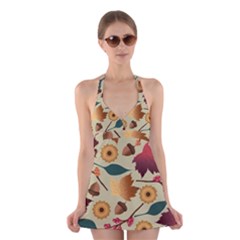 Autumn Leaves Autumn Colour Season Halter Dress Swimsuit  by Loisa77