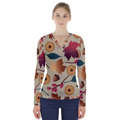 Autumn Leaves Autumn Colour Season V-neck Long Sleeve Top by Loisa77