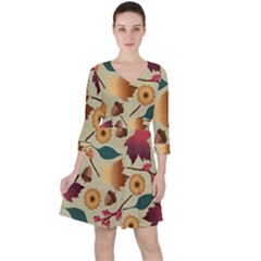 Autumn Leaves Autumn Colour Season Quarter Sleeve Ruffle Waist Dress by Loisa77