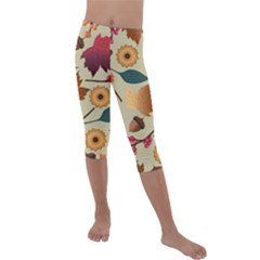 Autumn Leaves Autumn Colour Season Kids  Lightweight Velour Capri Leggings  by Loisa77