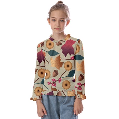 Autumn Leaves Autumn Colour Season Kids  Frill Detail T-shirt by Loisa77