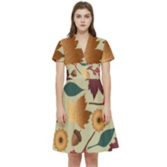 Autumn Leaves Autumn Colour Season Short Sleeve Waist Detail Dress by Loisa77