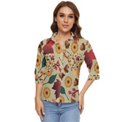 Autumn Leaves Autumn Colour Season Women s Quarter Sleeve Pocket Shirt