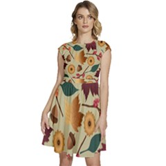 Autumn Leaves Autumn Colour Season Cap Sleeve High Waist Dress by Loisa77