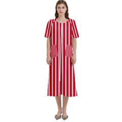 Strip Red White Pattern Women s Cotton Short Sleeve Nightgown by Loisa77