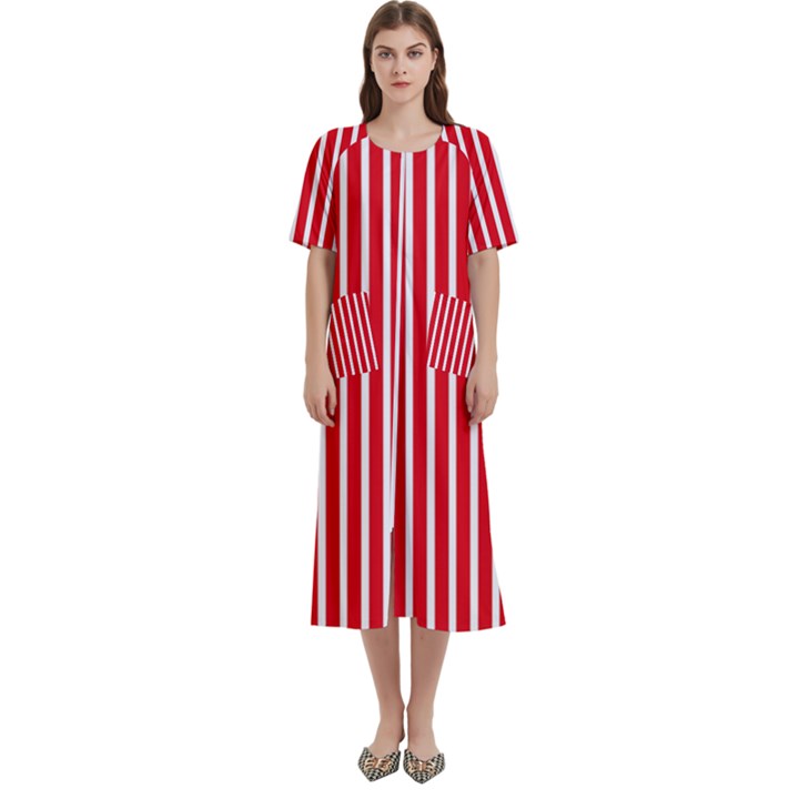 Strip Red White Pattern Women s Cotton Short Sleeve Nightgown