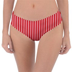 Strip Red White Pattern Reversible Classic Bikini Bottoms by Loisa77