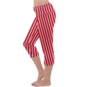 Strip Red White Pattern Capri Yoga Leggings View2