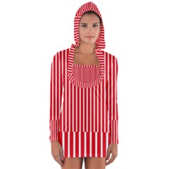 Strip Red White Pattern Long Sleeve Hooded T-shirt by Loisa77