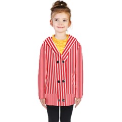 Strip Red White Pattern Kids  Double Breasted Button Coat by Loisa77