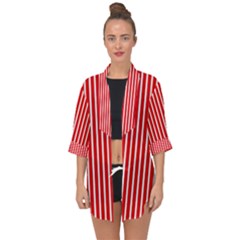 Strip Red White Pattern Open Front Chiffon Kimono by Loisa77