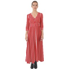 Strip Red White Pattern Button Up Boho Maxi Dress by Loisa77