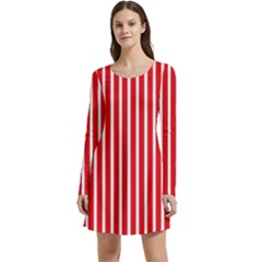 Strip Red White Pattern Long Sleeve Velour Skater Dress by Loisa77