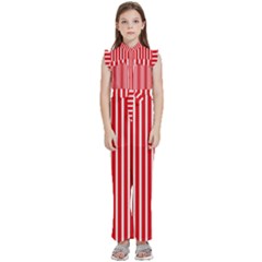 Strip Red White Pattern Kids  Sleeveless Ruffle Edge Band Collar Chiffon One Piece by Loisa77