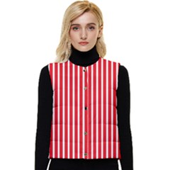 Strip Red White Pattern Women s Button Up Puffer Vest by Loisa77