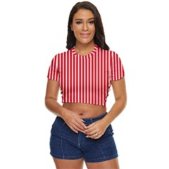 Strip Red White Pattern Side Button Cropped T-shirt