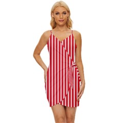 Strip Red White Pattern Wrap Tie Front Dress by Loisa77