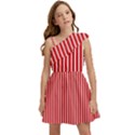 Strip Red White Pattern Kids  One Shoulder Party Dress View1