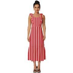 Strip Red White Pattern Tie-strap Tiered Midi Chiffon Dress by Loisa77