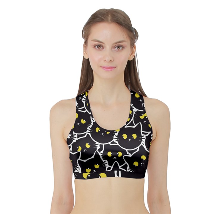 Cat Pattern Pet Drawing Eyes Sports Bra with Border