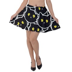 Cat Pattern Pet Drawing Eyes Velvet Skater Skirt