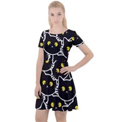 Cat Pattern Pet Drawing Eyes Cap Sleeve Velour Dress  by Loisa77