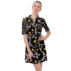 Cat Pattern Pet Drawing Eyes Belted Shirt Dress by Loisa77