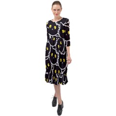 Cat Pattern Pet Drawing Eyes Ruffle End Midi Chiffon Dress by Loisa77