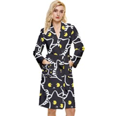 Cat Pattern Pet Drawing Eyes Long Sleeve Velvet Robe