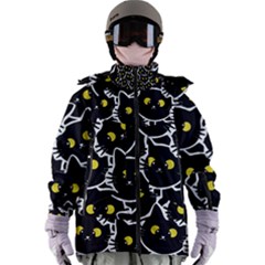 Cat Pattern Pet Drawing Eyes Women s Zip Ski And Snowboard Waterproof Breathable Jacket